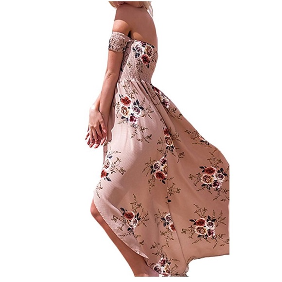 off shoulder floral print chiffon maxi dress - Picture 2 of 7